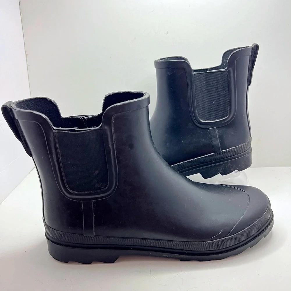 J.Crew Womens Matte Black Chelsea Rain Boots Size 11 Ankle Lug Sole Waterproof